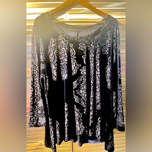 Elegant Nally & Mille Blouse  Top Shirt Dark Navy Blue velvet & sheer size 3x